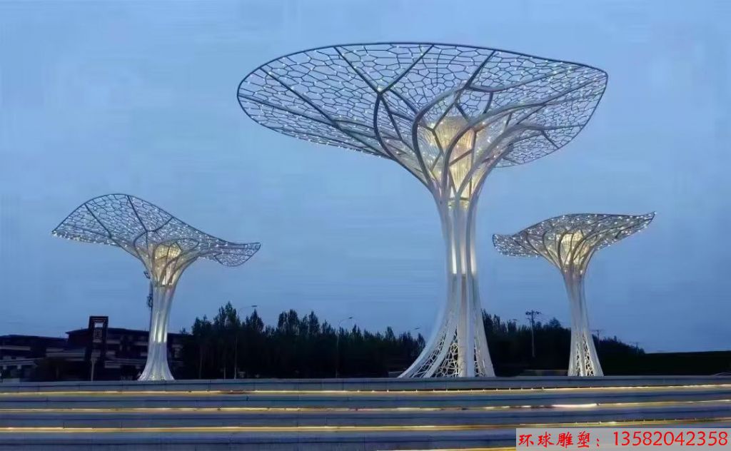 不銹鋼大型樹雕塑，燈光樹雕塑