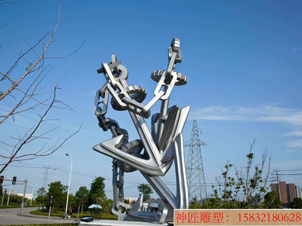 不锈钢齿轮雕塑，机械厂企业雕塑