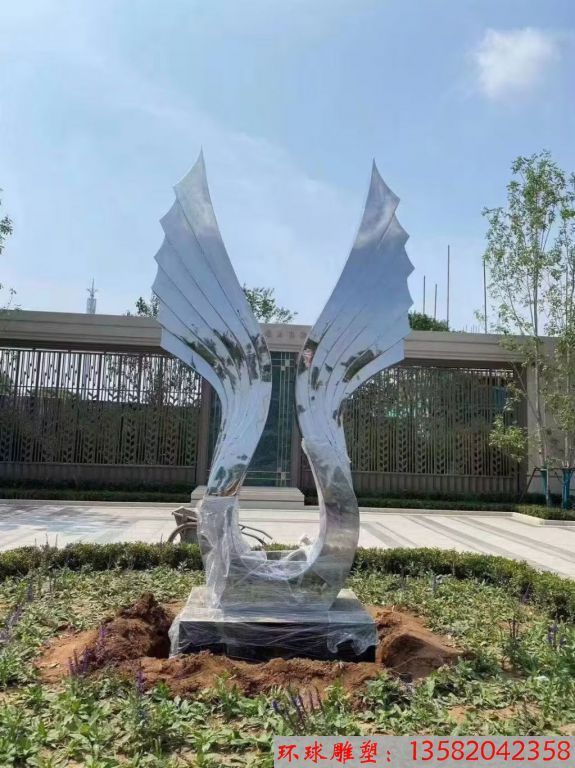 不锈钢景观翅膀雕塑 地产摆件翅膀异型雕塑